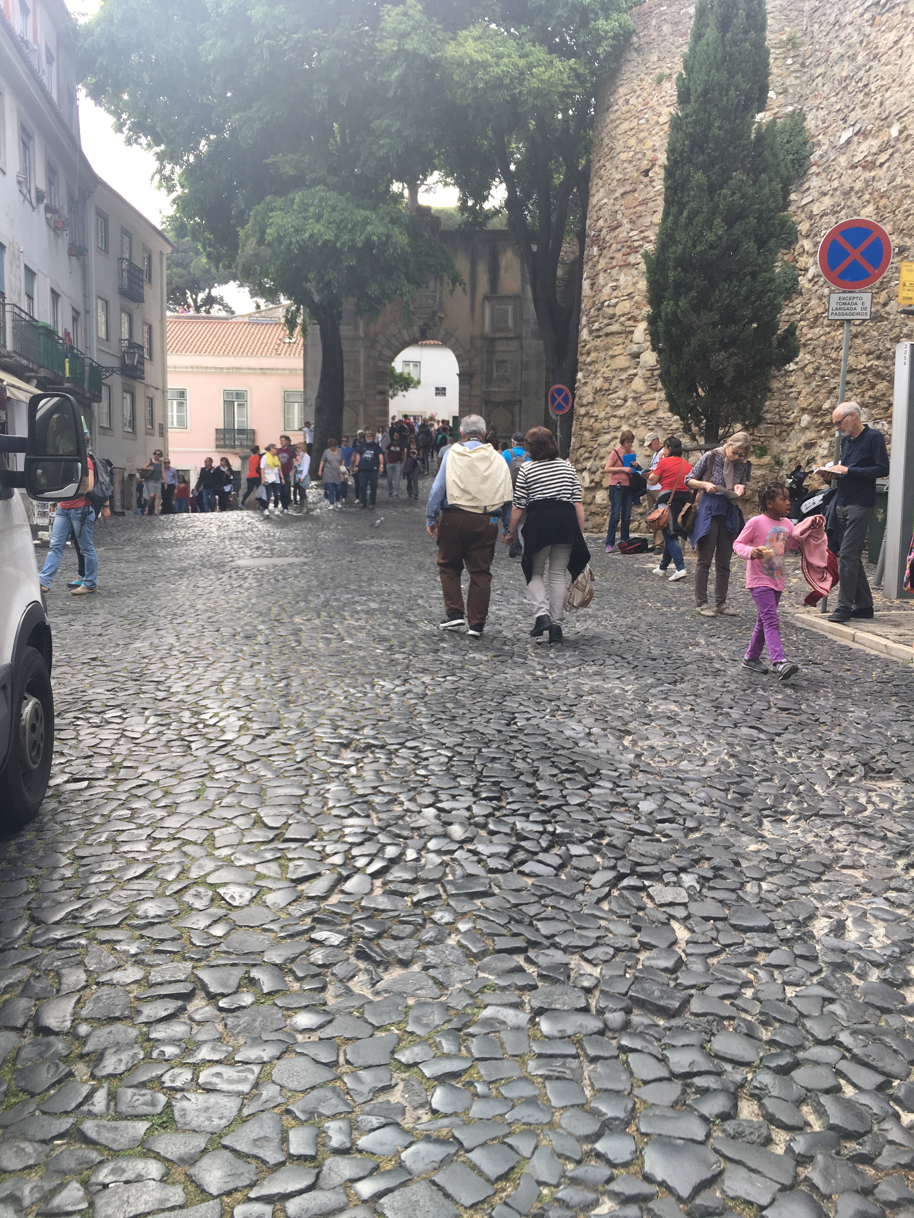 Cobblestone road and outer walls of Castelo de Sao Jorge